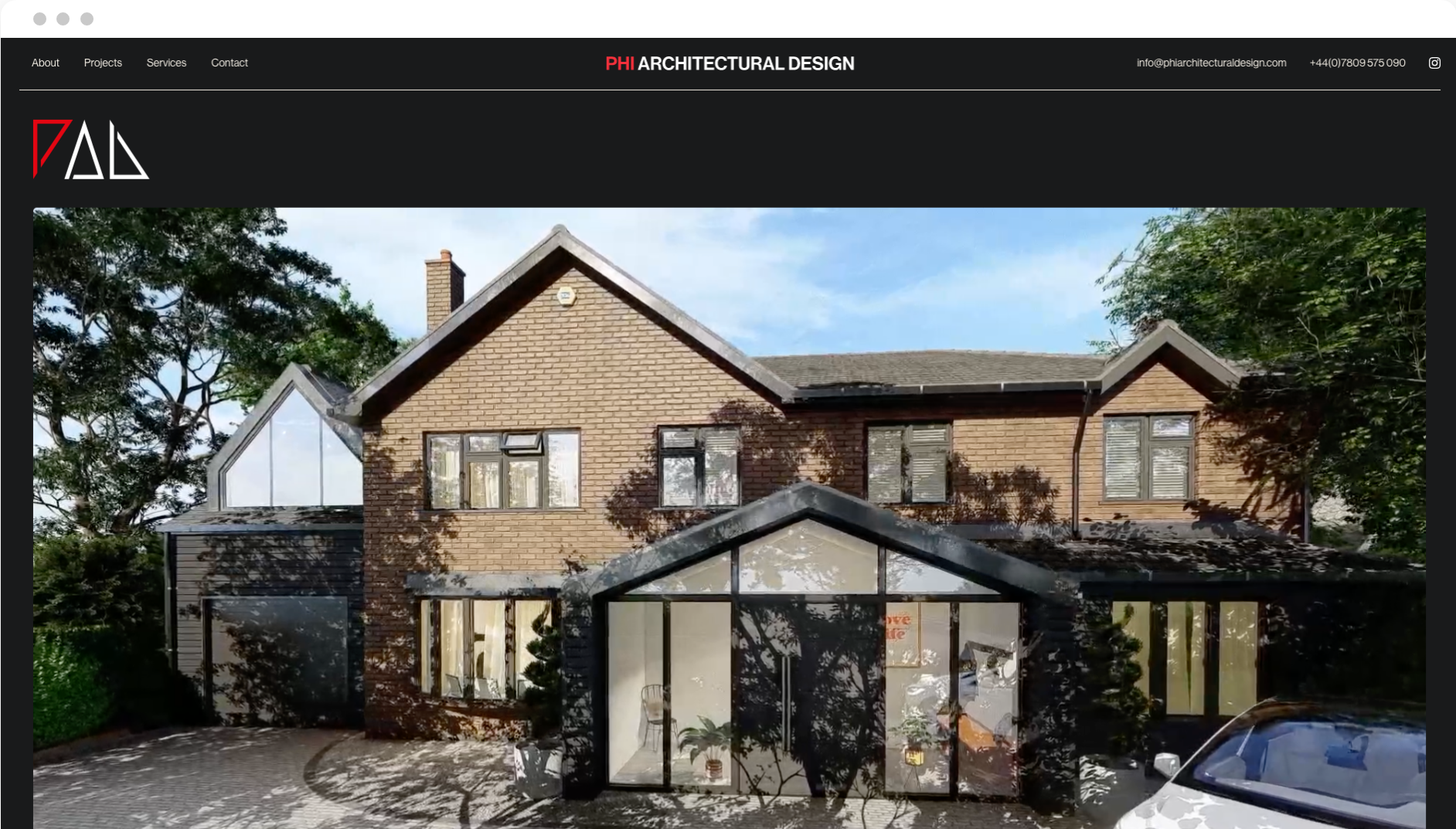 Screenshot of the PHI Architectural Design website