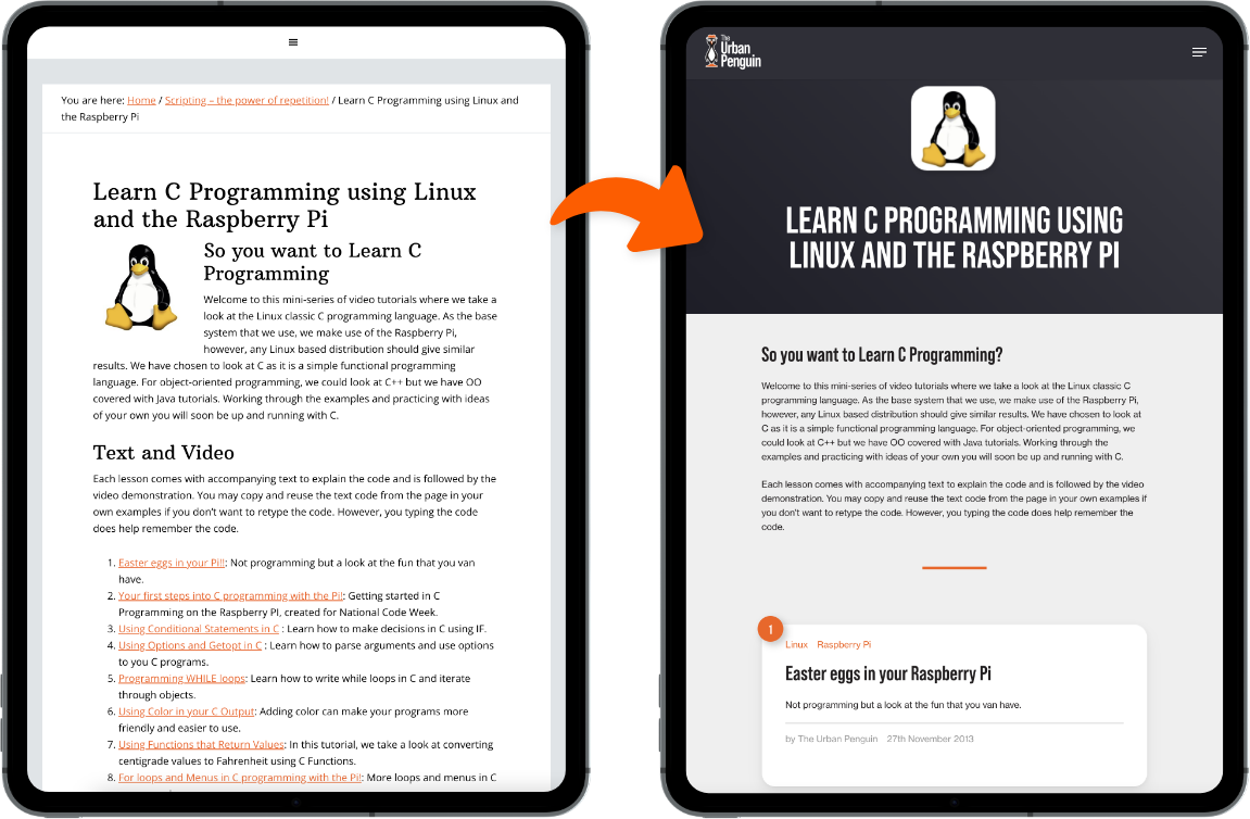 Redesign of Urban Penguin's Course pages