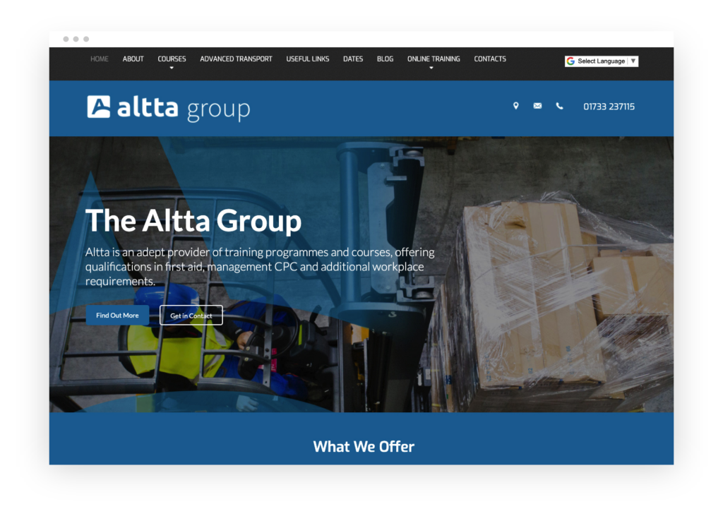 Altta Group homepage mockup in browser