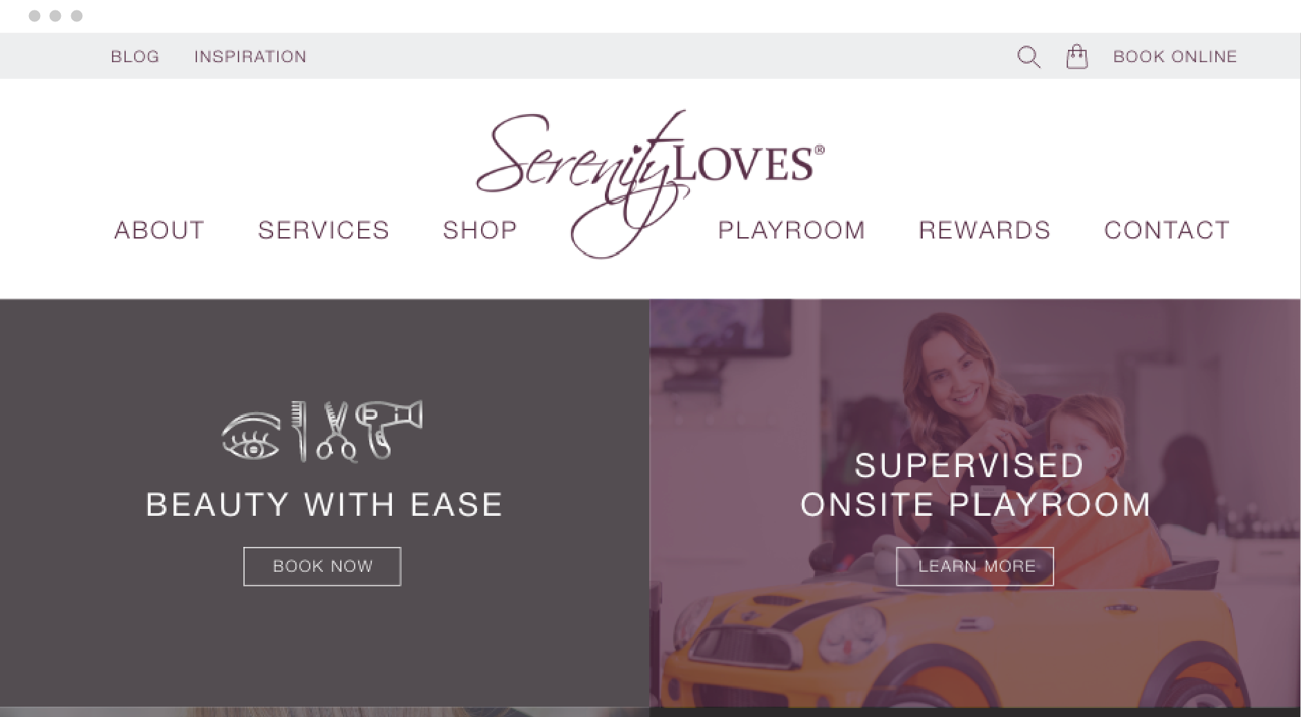 Serenity Loves website mockup in browser